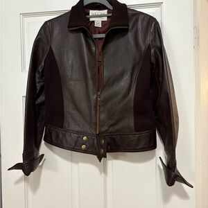 Oscar de la Renta Brown Leather Jacket — Women’s Size 4, Zipper & Snap Details